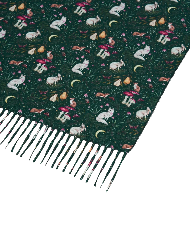 Niva Long Fringed Scarf in Forest Green