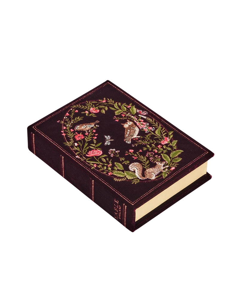 Elinor Meadow Embroidered Book Box in Burgundy Velvet