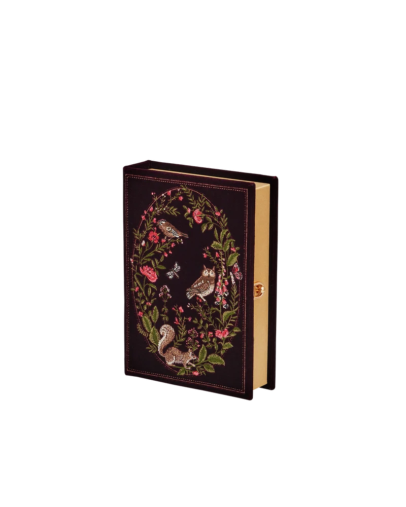 Elinor Meadow Embroidered Book Box in Burgundy Velvet