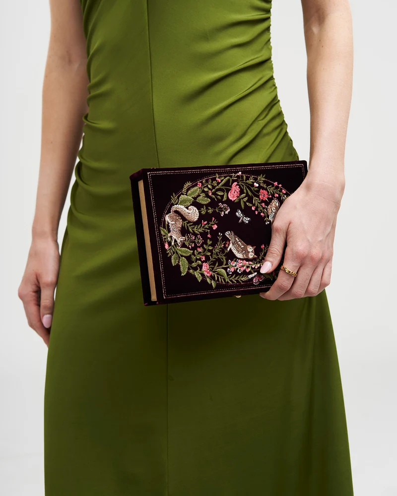 Elinor Meadow Embroidered Book Box in Burgundy Velvet