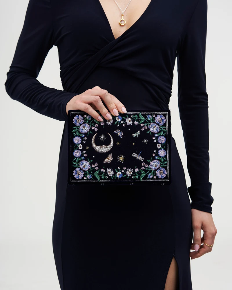 Marianne Midnight Garden Embroidered Book Box in Navy Velvet