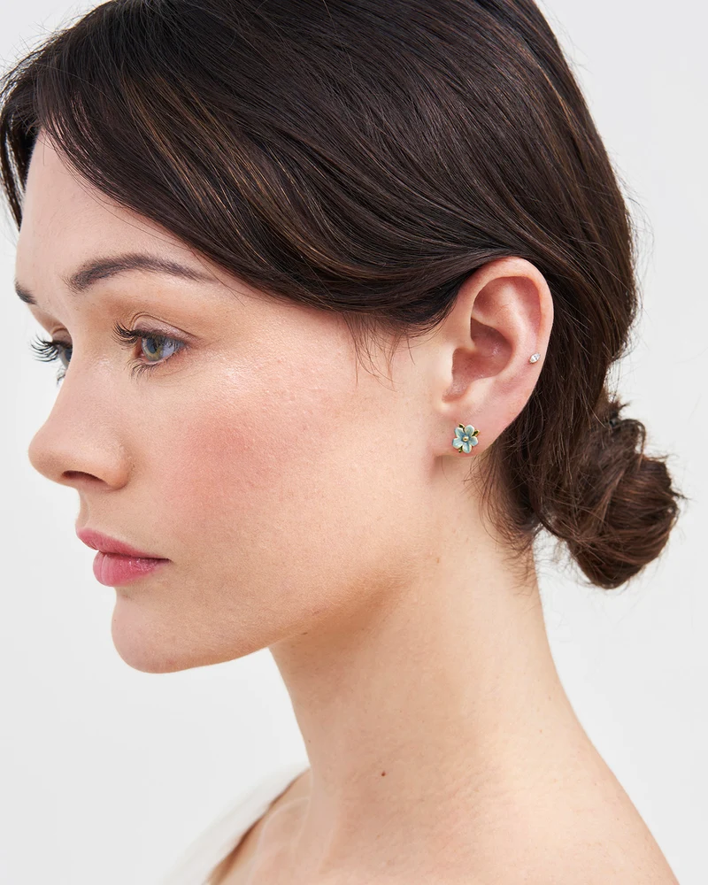 Gold Forget Me Not Heart Locket & Stud Earrings Set