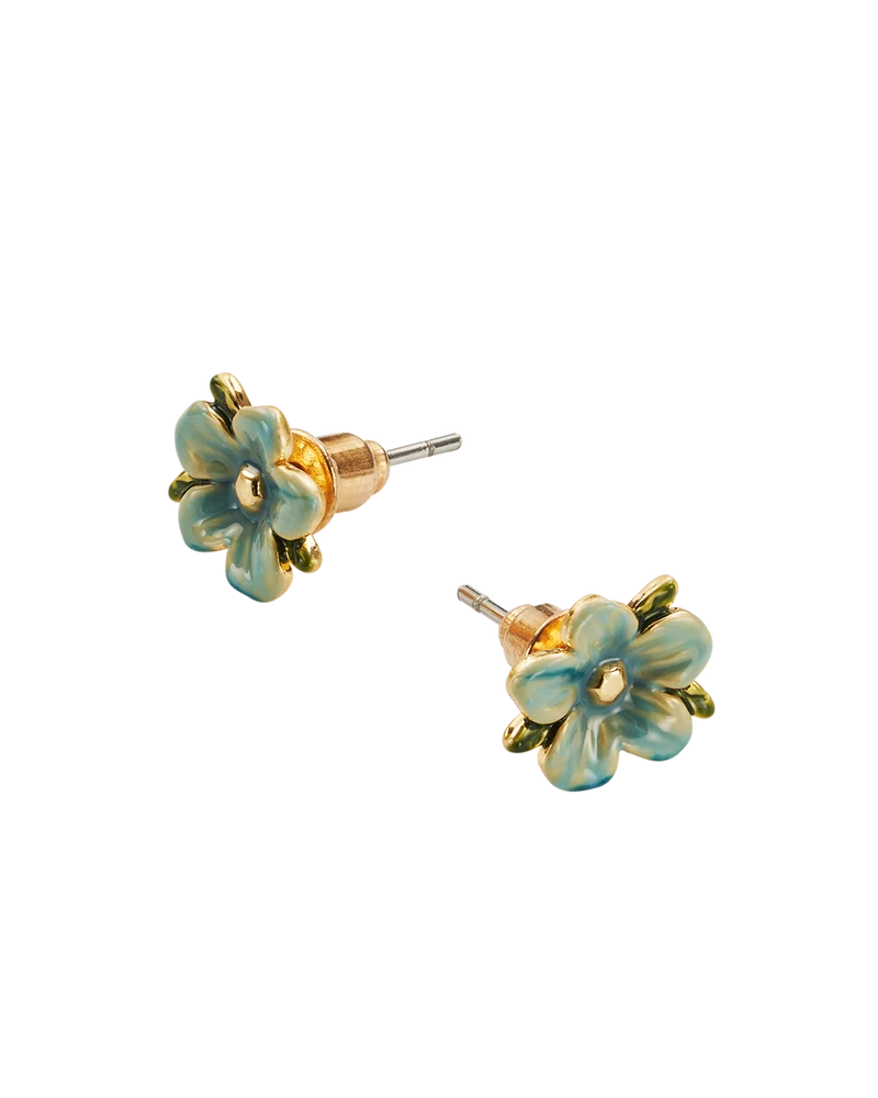 Gold Forget Me Not Heart Locket & Stud Earrings Set