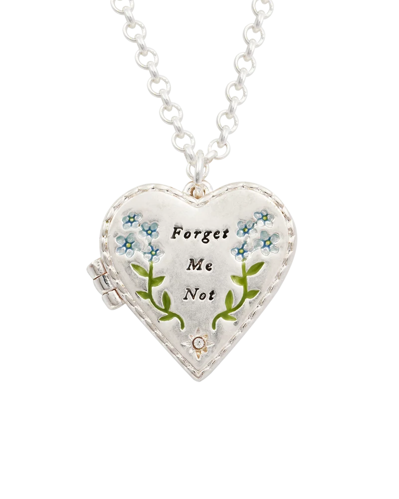 Silver Forget Me Not Heart Locket Necklace