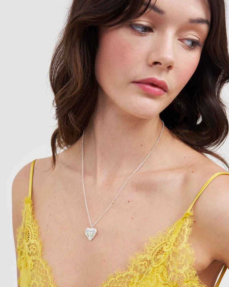 Silver Forget Me Not Heart Locket Necklace