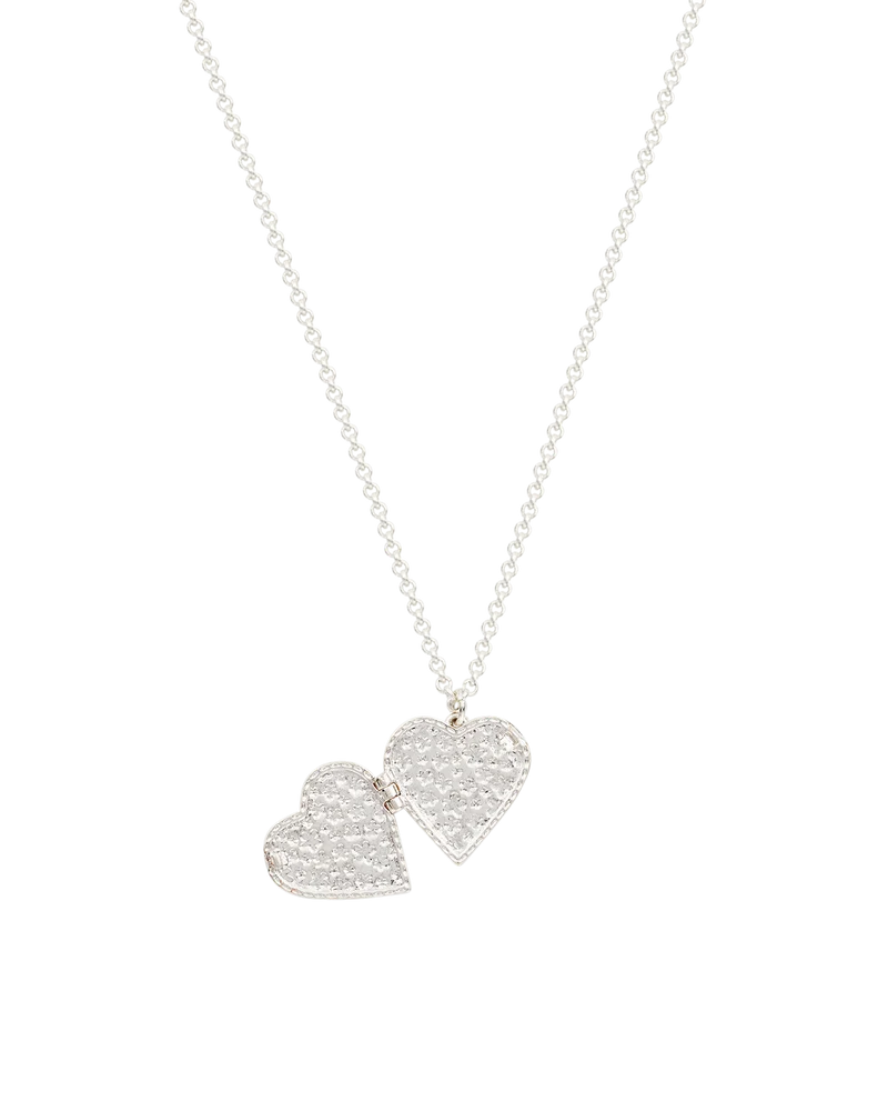 Silver Forget Me Not Heart Locket Necklace