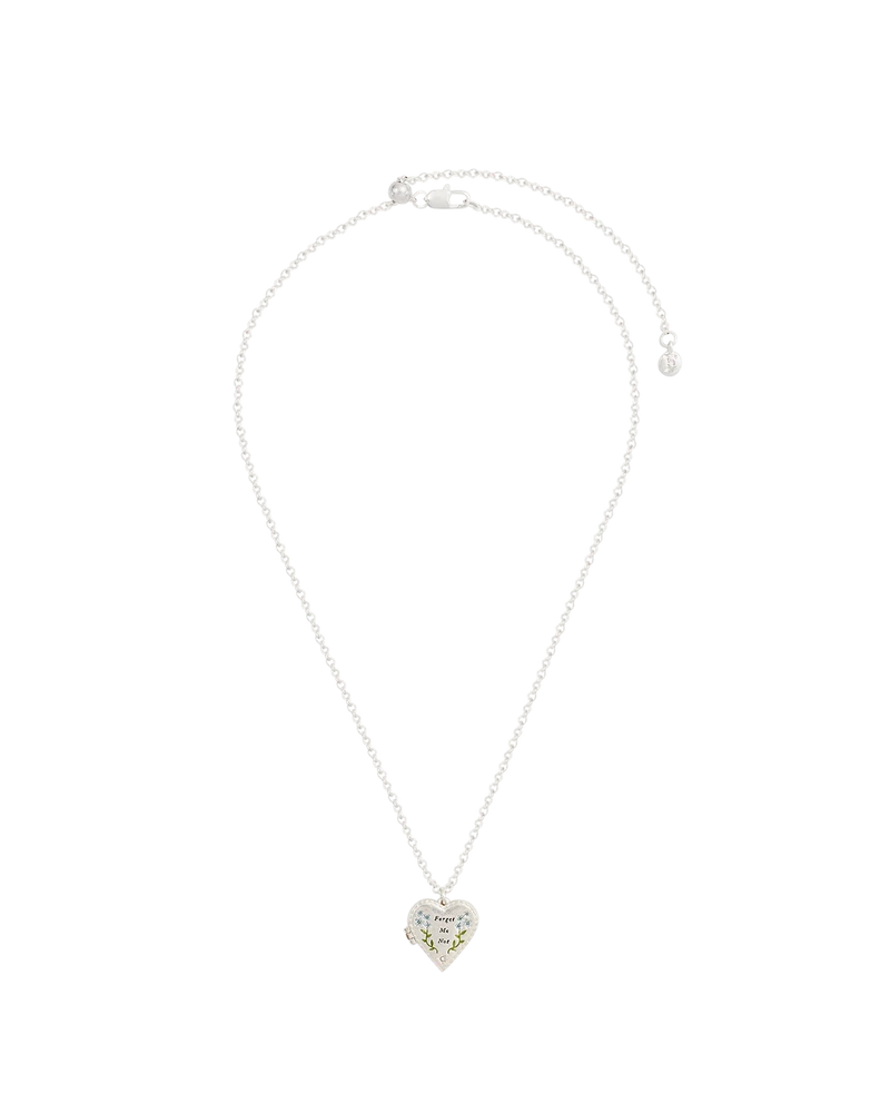 Silver Forget Me Not Heart Locket Necklace