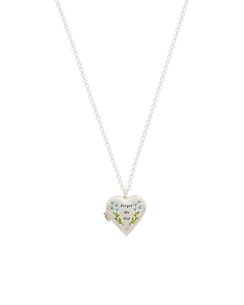 Silver Forget Me Not Heart Locket Necklace