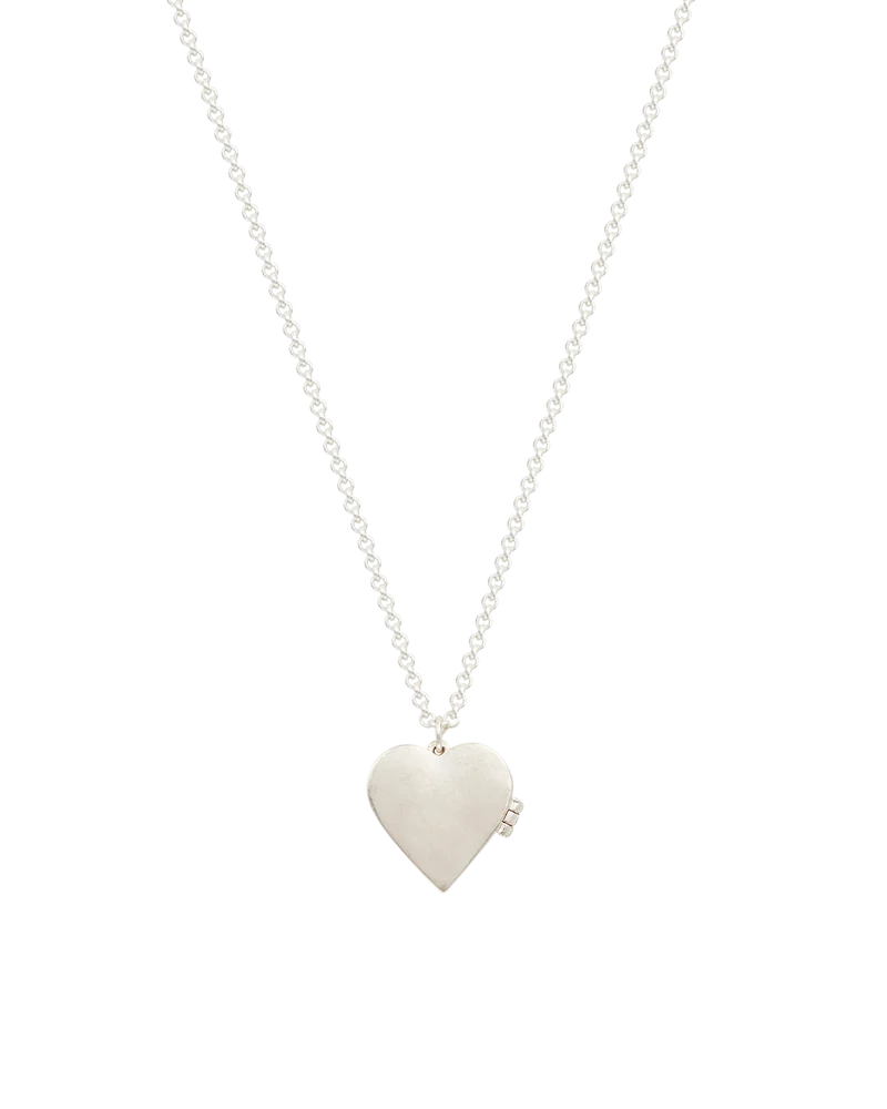 Silver Forget Me Not Heart Locket Necklace