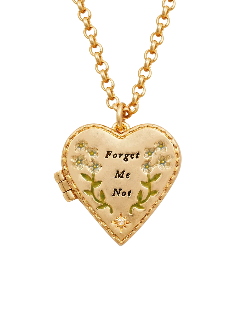 Gold Forget Me Not Heart Locket & Stud Earrings Set