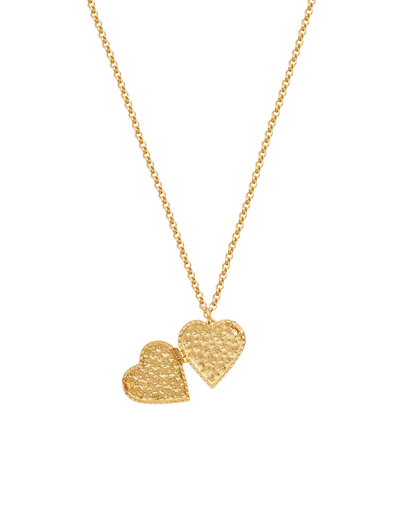 Gold Forget Me Not Heart Locket & Stud Earrings Set
