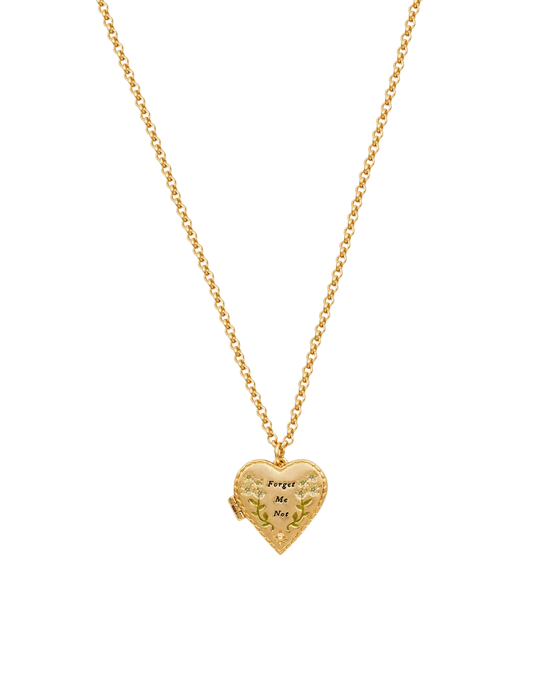 Gold Forget Me Not Heart Locket & Stud Earrings Set