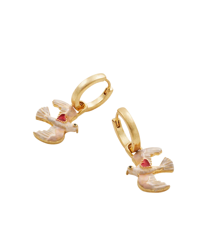 Gold Love Heart Clasp Chain Necklace & Dove Heart Huggie Earrings Set