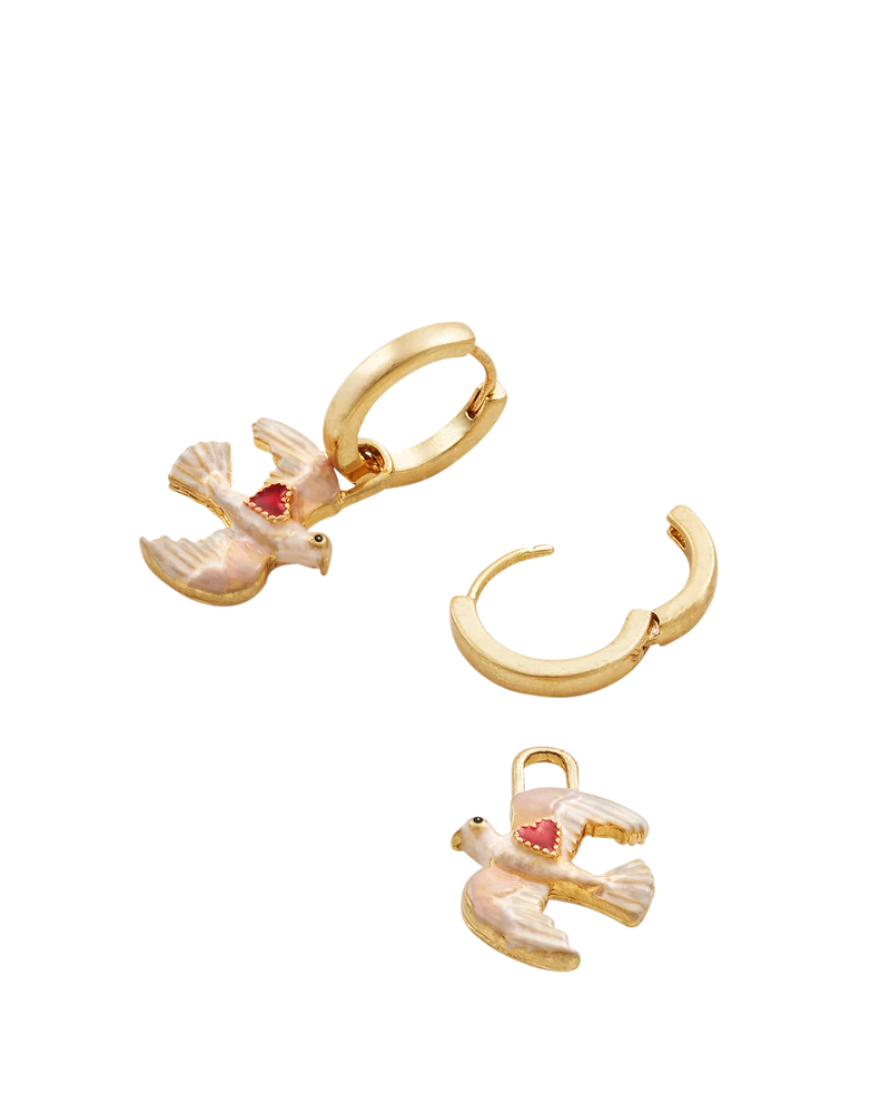 Gold Love Heart Clasp Chain Necklace & Dove Heart Huggie Earrings Set