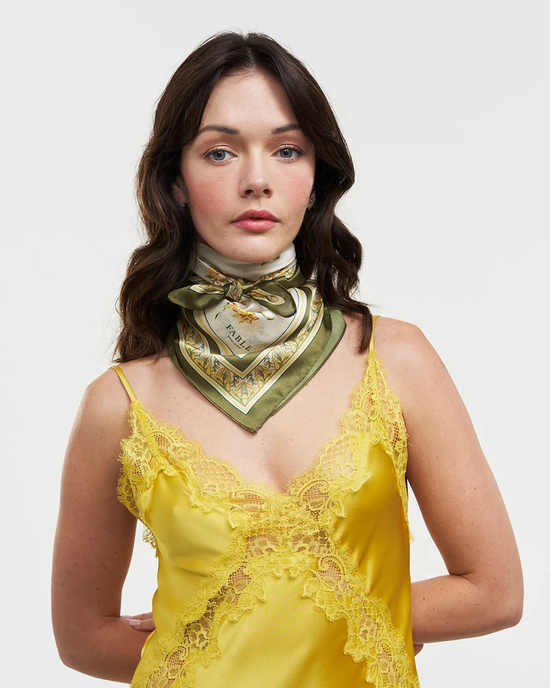 Nouveau Floral Square Scarf in Yellow