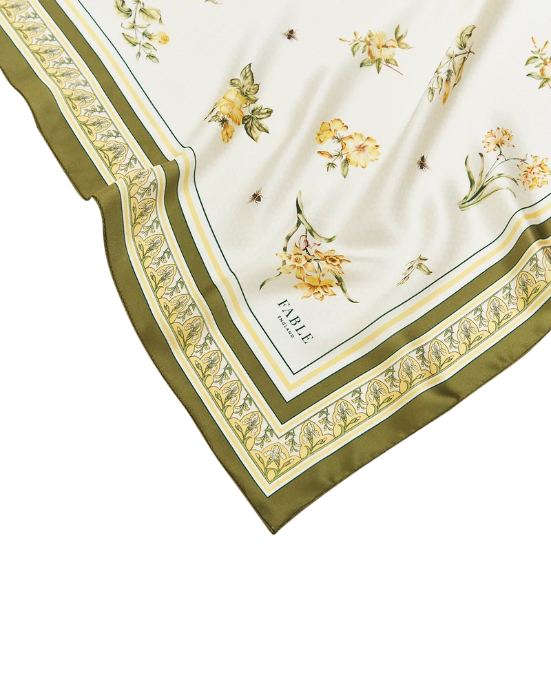 Nouveau Floral Square Scarf in Yellow