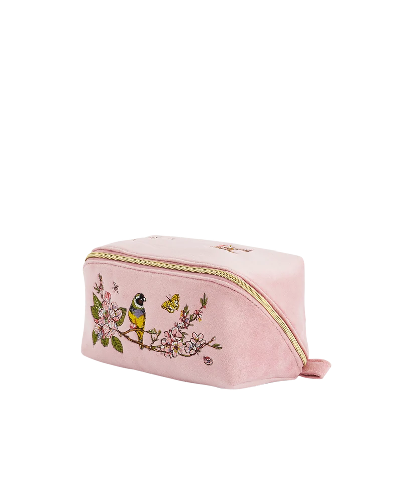 Pink Love Velvet Embroidered Cosmetic Pouch