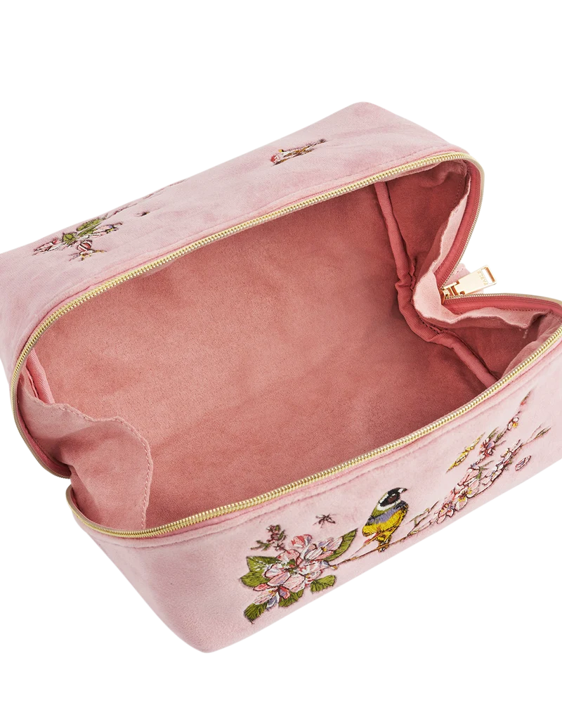 Pink Love Velvet Embroidered Cosmetic Pouch