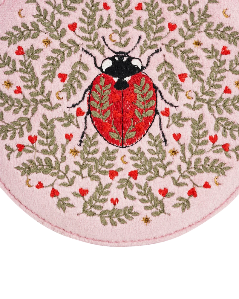 Pink Ladybird Velvet Embroidered Circle Jewellery Box