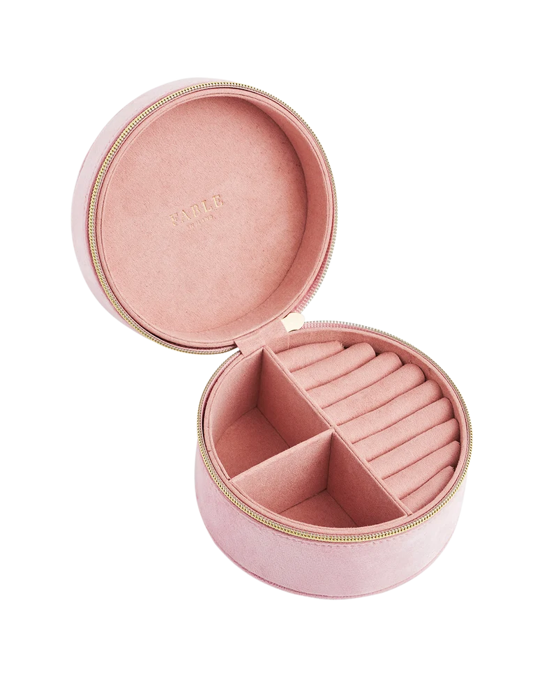 Pink Ladybird Velvet Embroidered Circle Jewellery Box