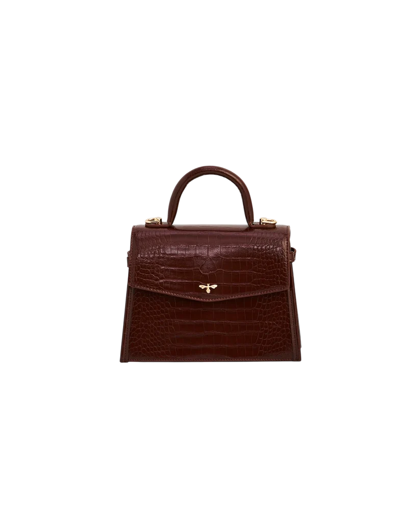 Eliza Small Top Handle Bag in Burgundy Croc