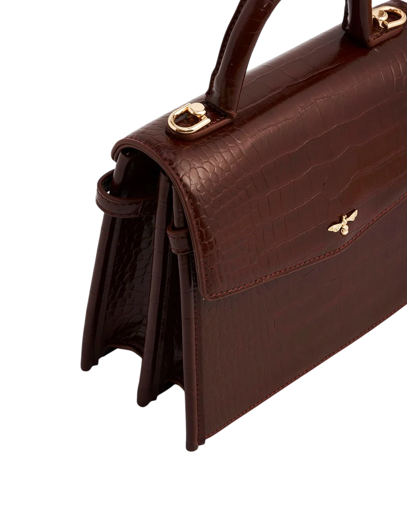 Eliza Small Top Handle Bag in Burgundy Croc
