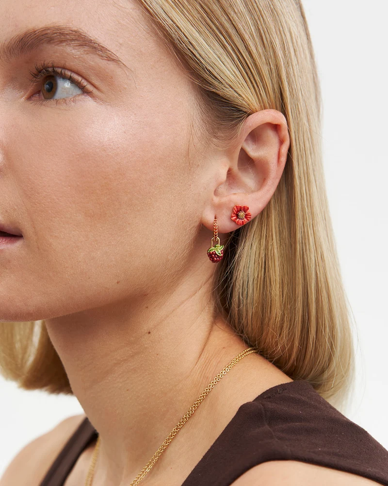 Red Blossom Stud Earrings in Gold
