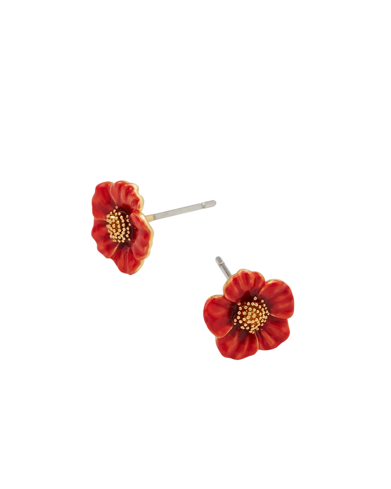 Red Blossom Stud Earrings in Gold