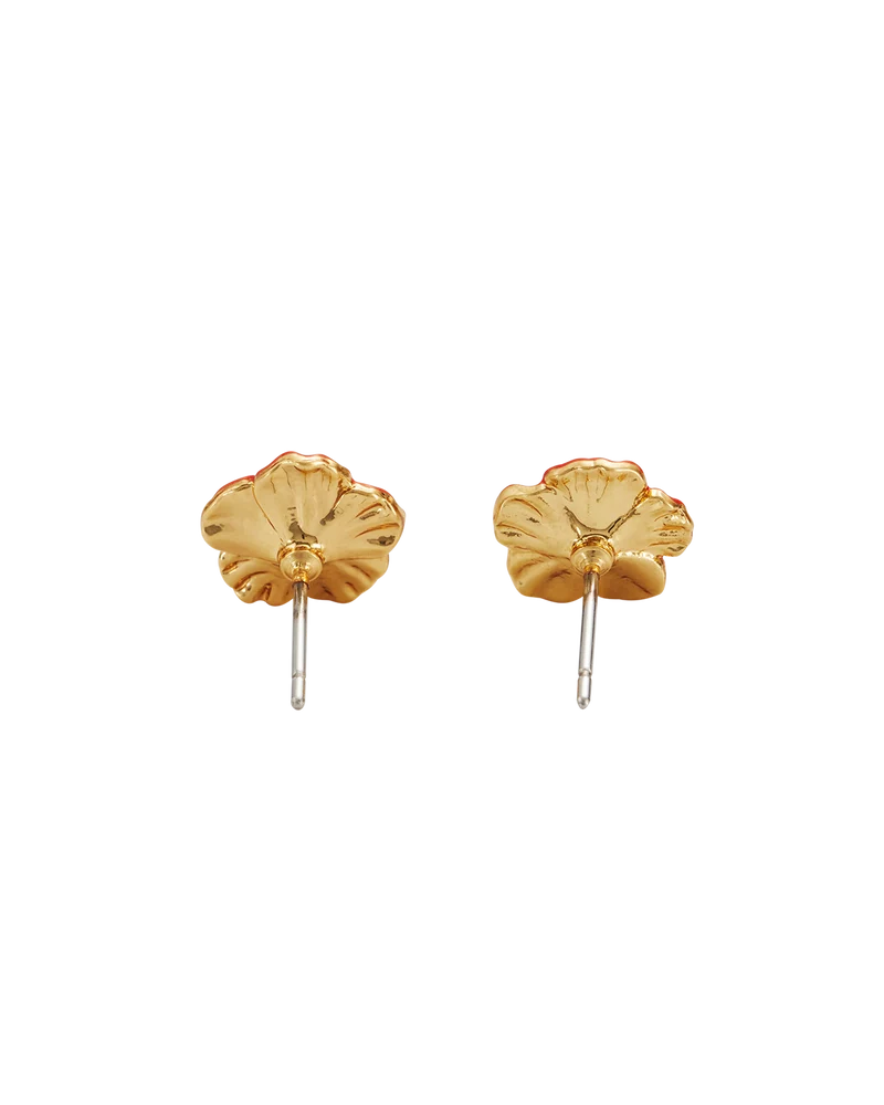 Red Blossom Stud Earrings in Gold