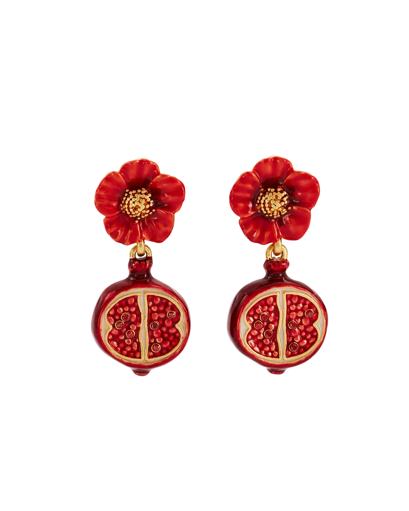 Blossom & Pomegranate Drop Earrings in Gold