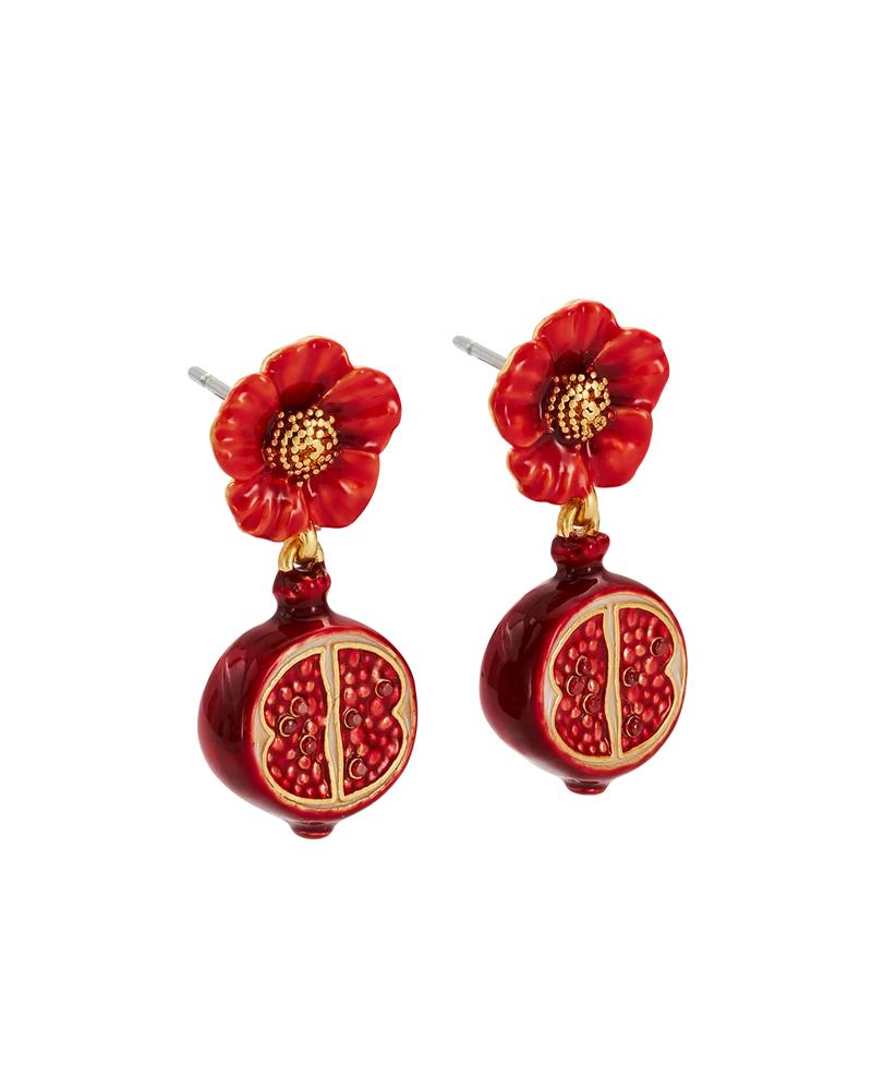 Blossom & Pomegranate Drop Earrings in Gold