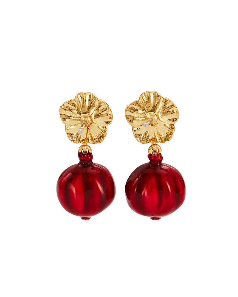 Blossom & Pomegranate Drop Earrings in Gold