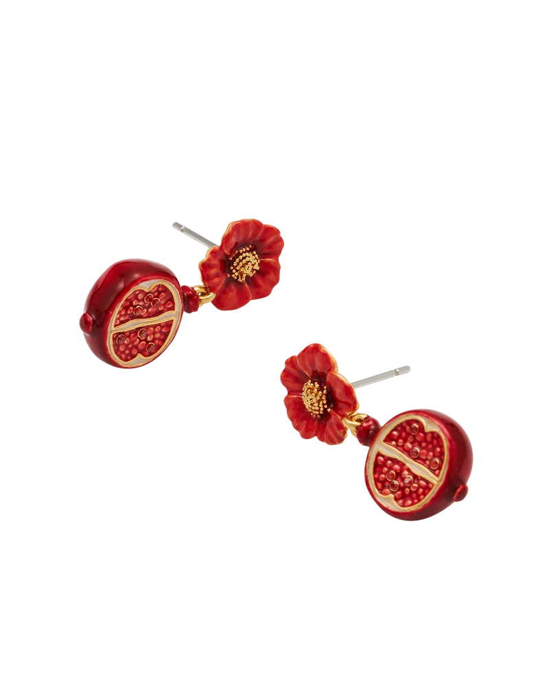 Blossom & Pomegranate Drop Earrings in Gold