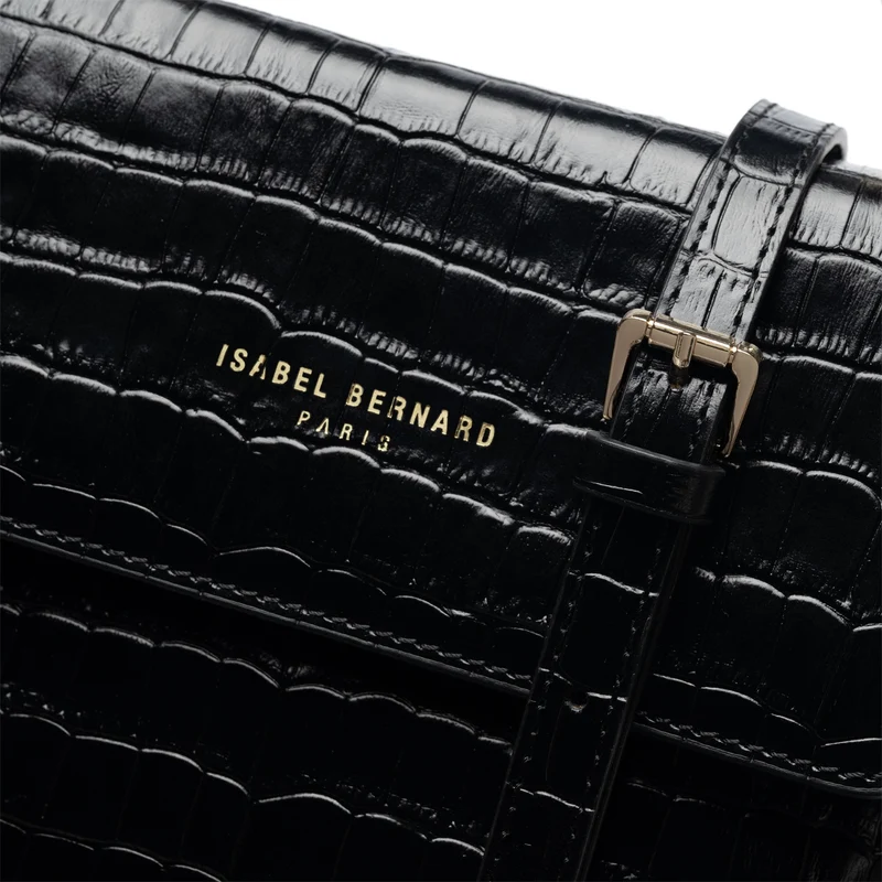 Isabel Bernard Femme Forte Heline Kroko Schwarz Kalbsleder Handtasche IB21037