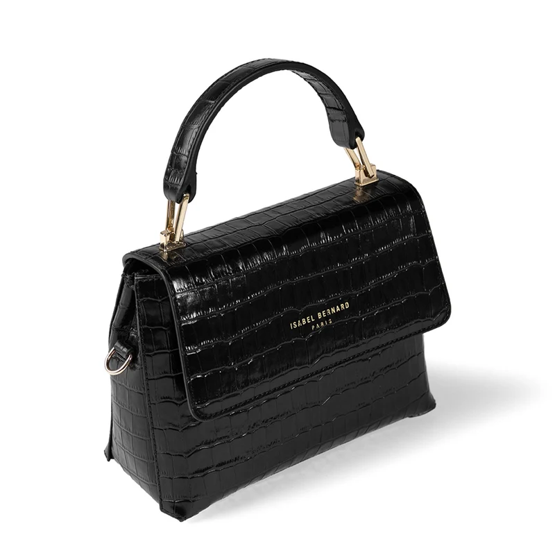 Isabel Bernard Femme Forte Heline Kroko Schwarz Kalbsleder Handtasche IB21037