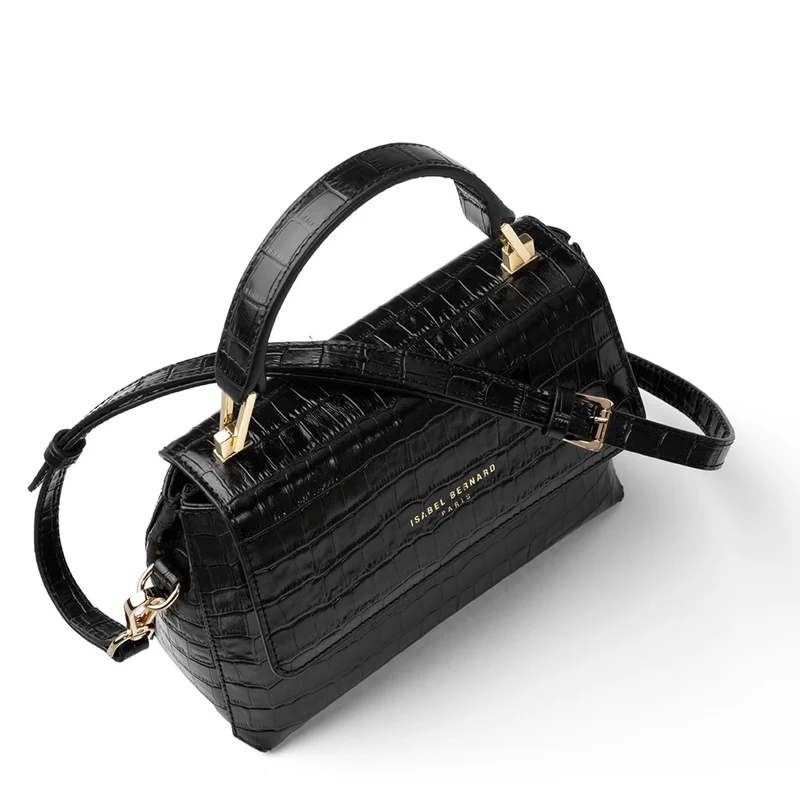 Isabel Bernard Femme Forte Heline Kroko Schwarz Kalbsleder Handtasche IB21037
