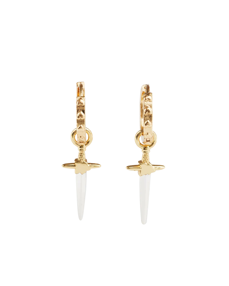 Gold Rose & Dagger Huggie Earrings