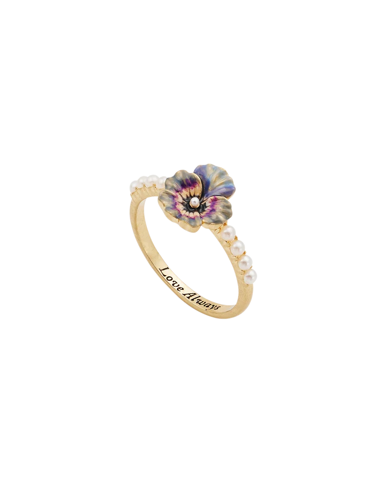 Gold Pansy & Pearl Ring