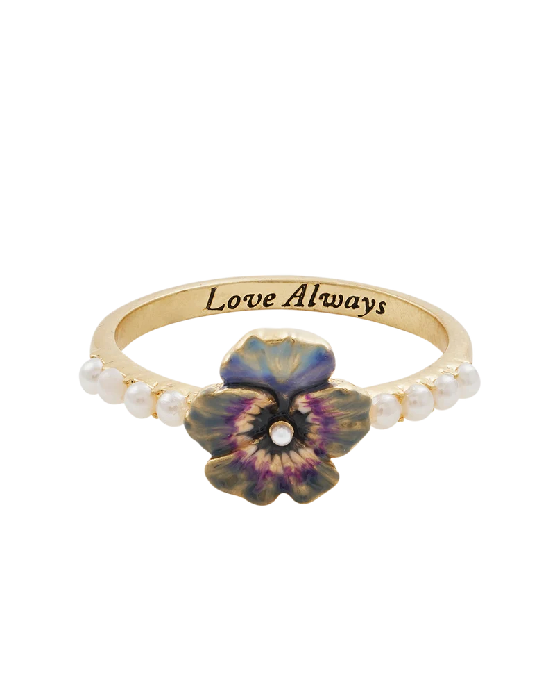 Gold Pansy & Pearl Ring