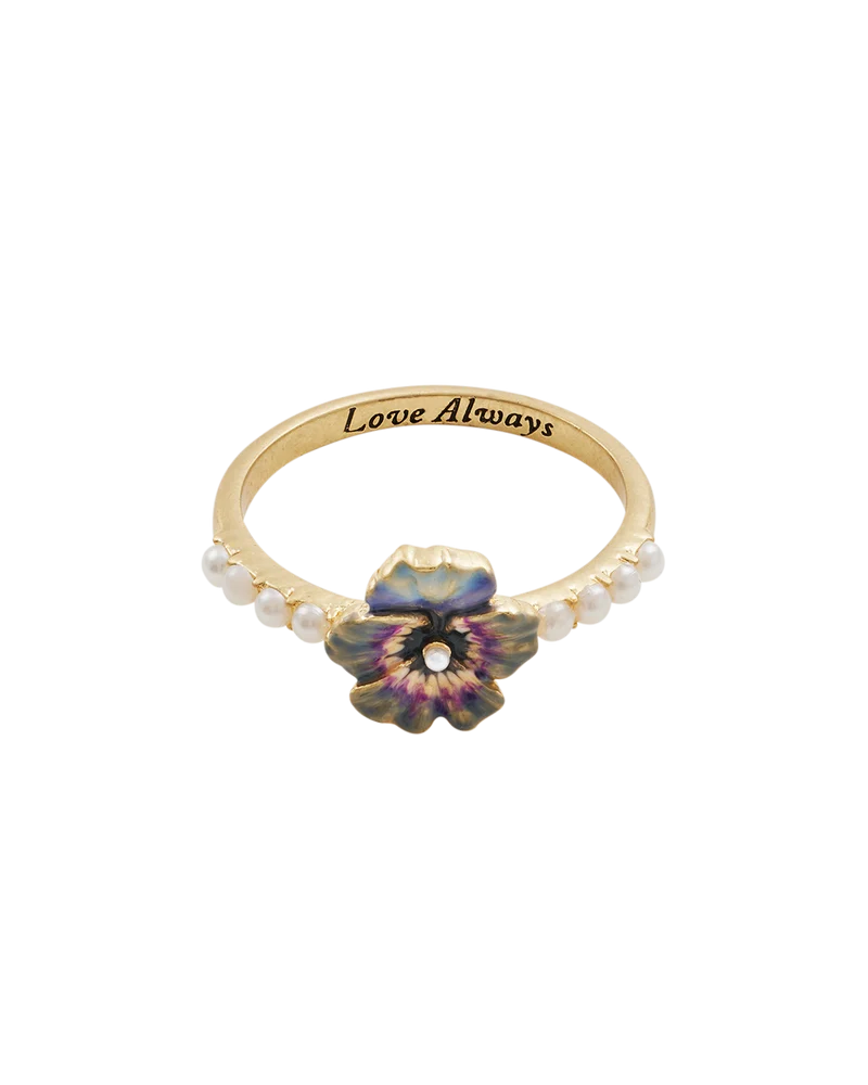 Gold Pansy & Pearl Ring