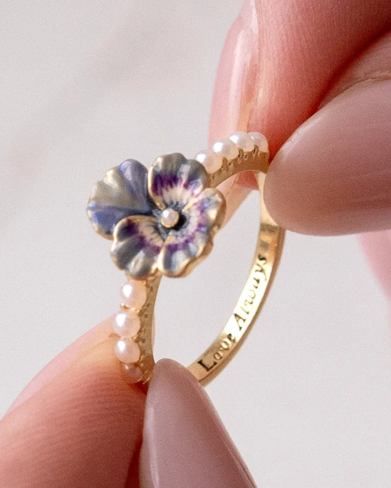 Gold Pansy & Pearl Ring