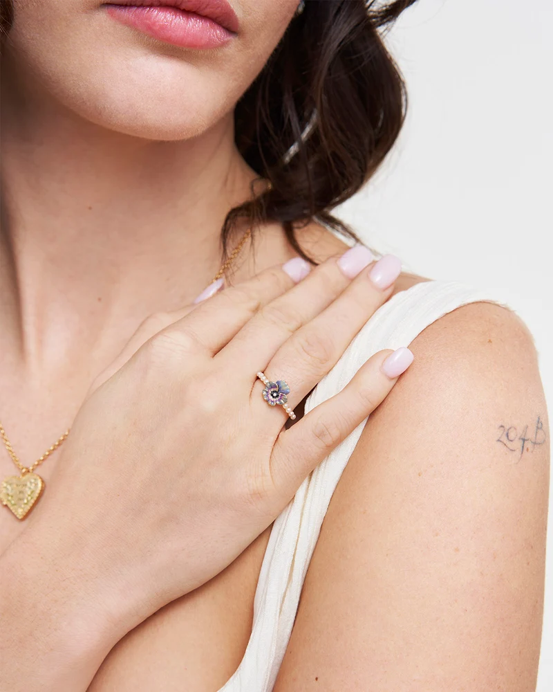 Gold Pansy & Pearl Ring