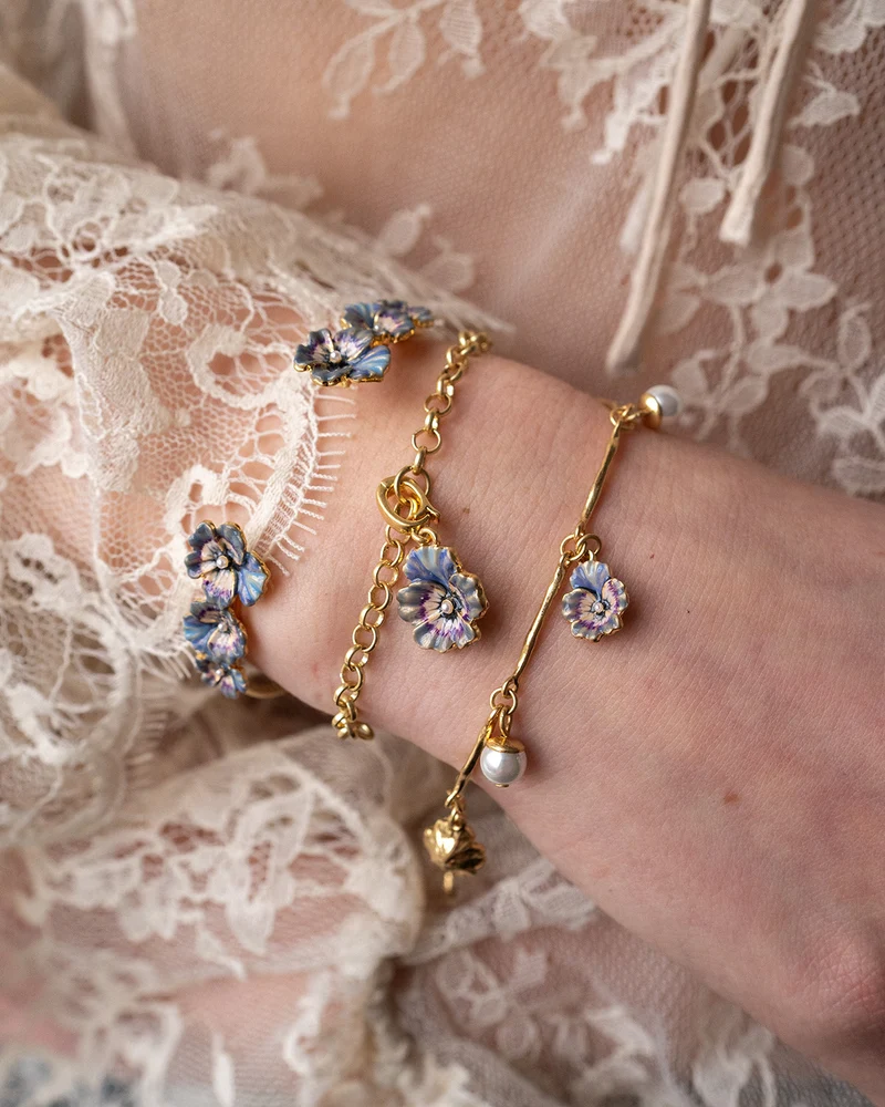 Gold Pansy & Pearl Collector Charm Bracelet