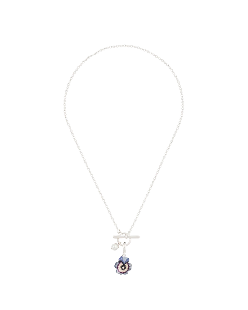 Silver Pansy & Pearl Toggle Necklace