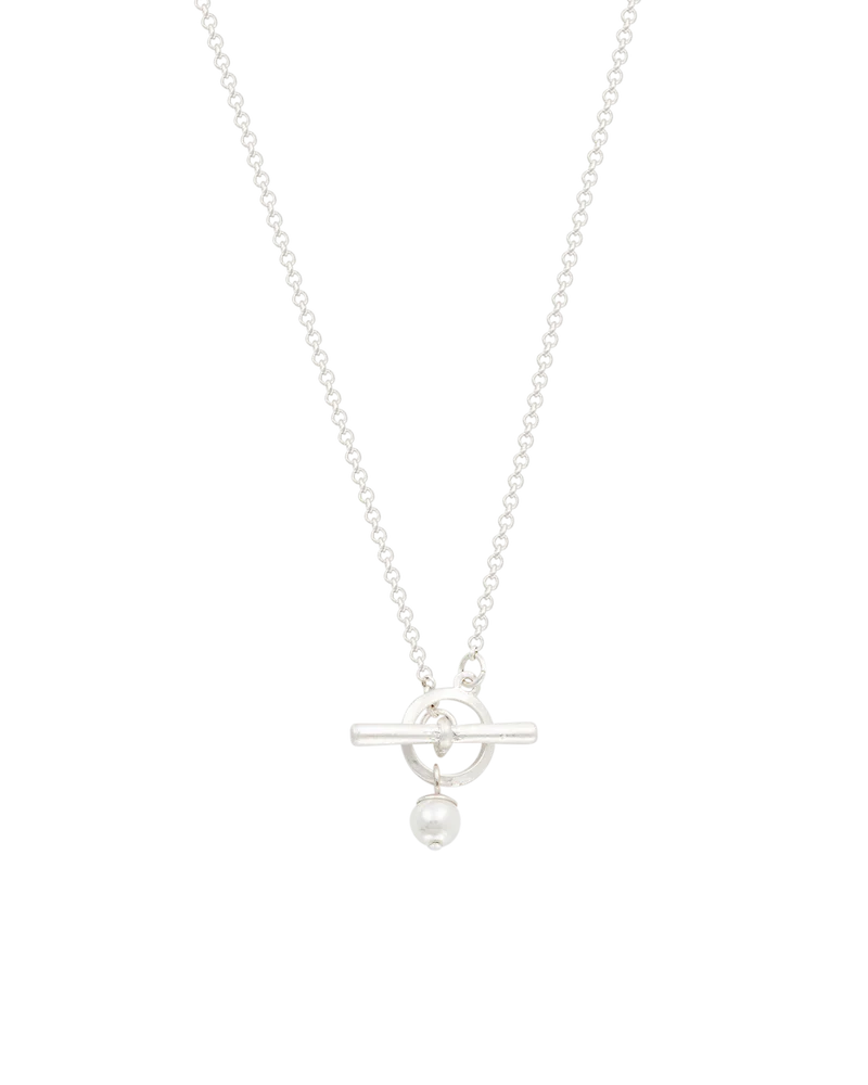 Silver Pansy & Pearl Toggle Necklace