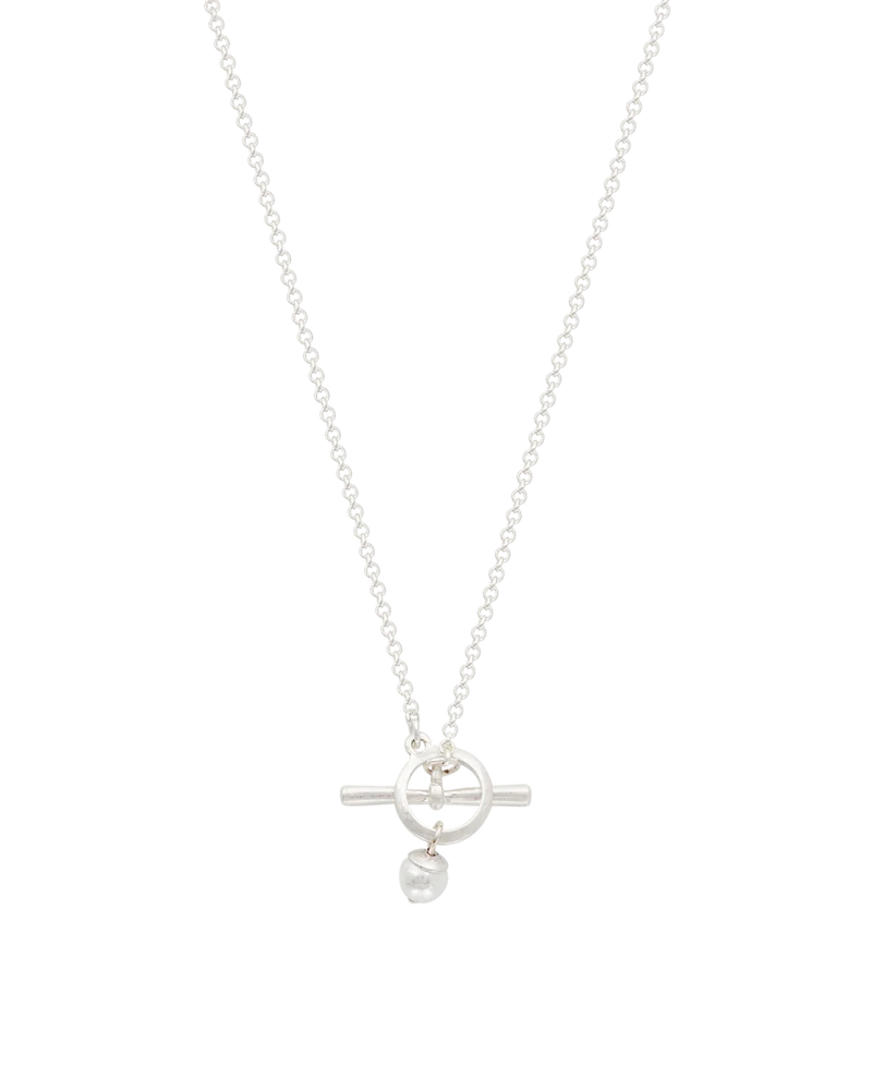Silver Pansy & Pearl Toggle Necklace