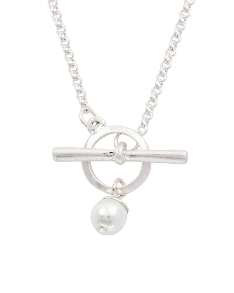 Silver Pansy & Pearl Toggle Necklace