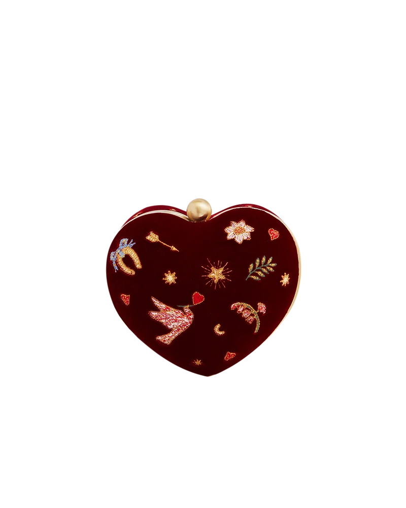 Red Velvet Embroidered Heart Jewellery Box
