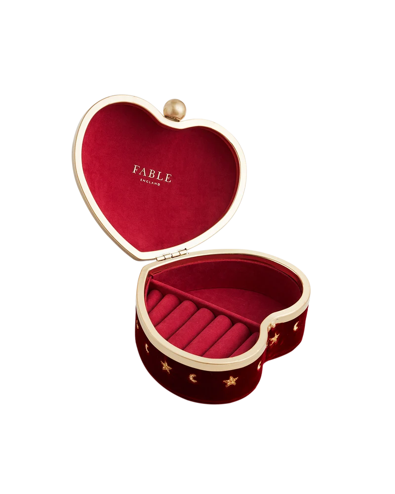 Red Velvet Embroidered Heart Jewellery Box