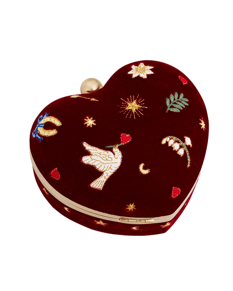 Red Velvet Embroidered Heart Jewellery Box